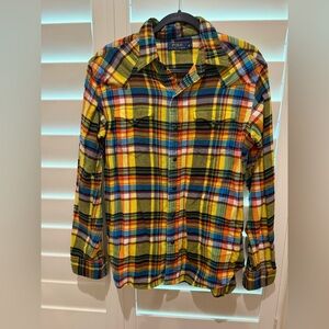 Ralph Lauren Colorful Plaid flannel like button down snap Shirt